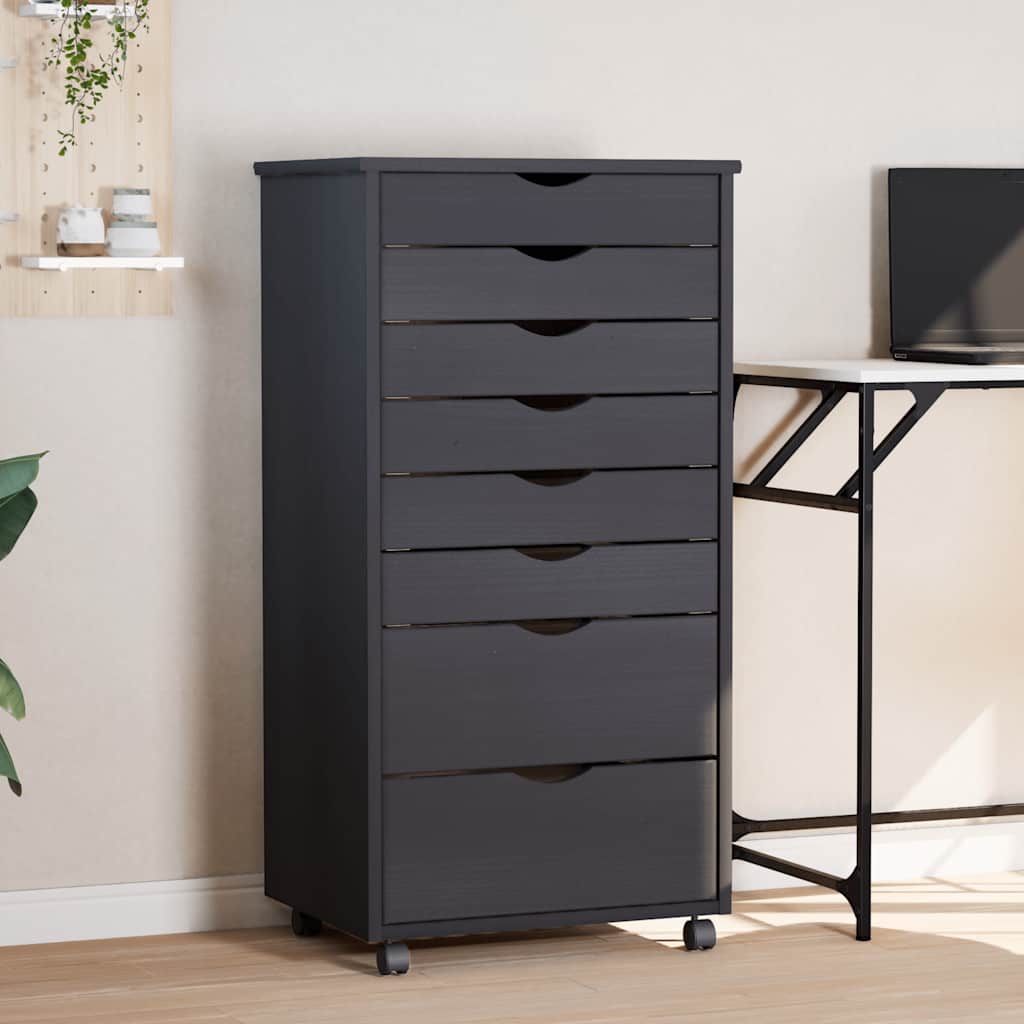 Rolling Cabinet With Drawers Moss Solid Wood Pine