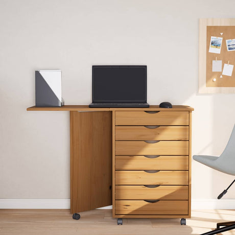 Rolling Cabinet With Desk Moss Solid Wood Pine