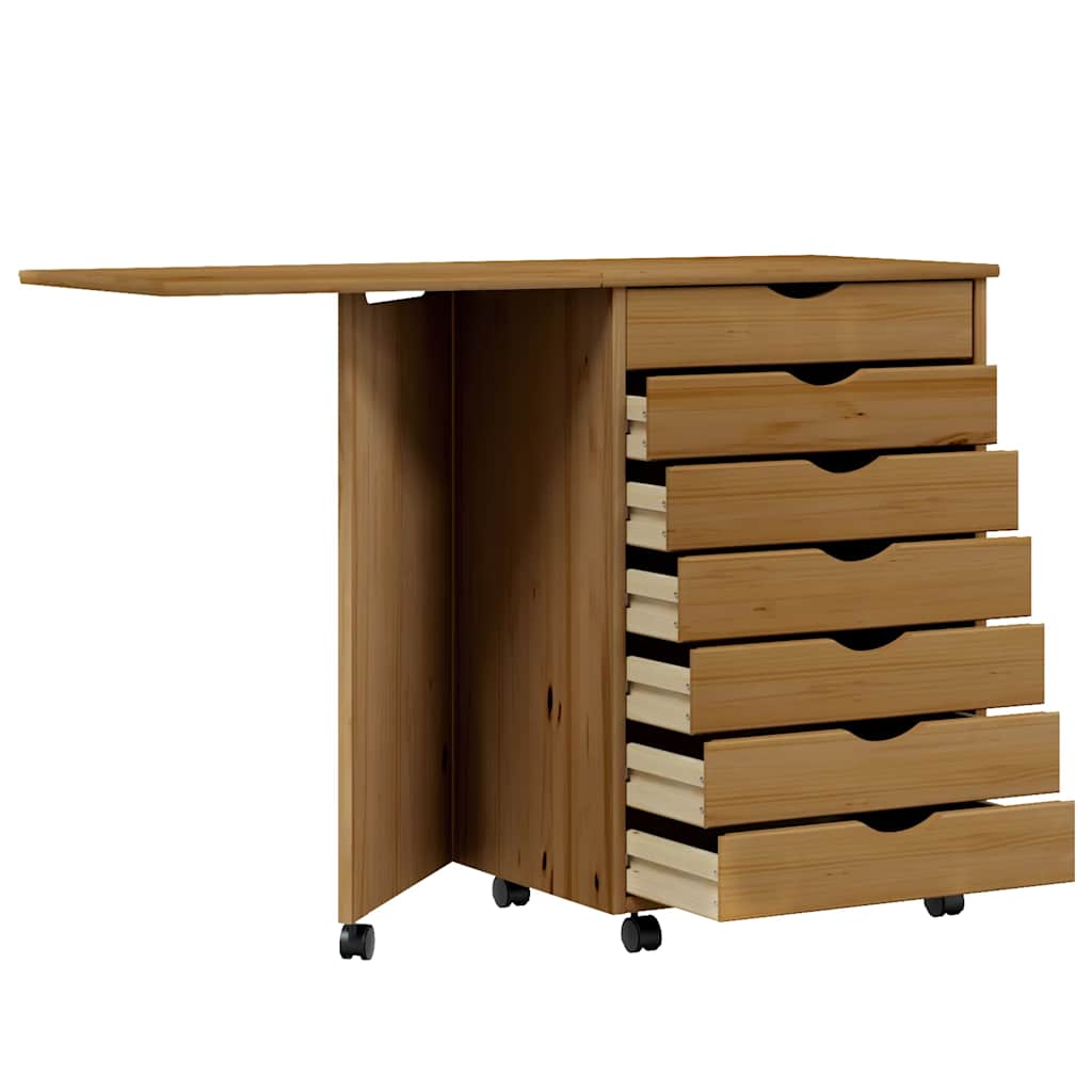 Rolling Cabinet With Desk Moss Solid Wood Pine