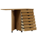 Rolling Cabinet With Desk Moss Solid Wood Pine