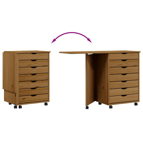 Rolling Cabinet With Desk Moss Solid Wood Pine
