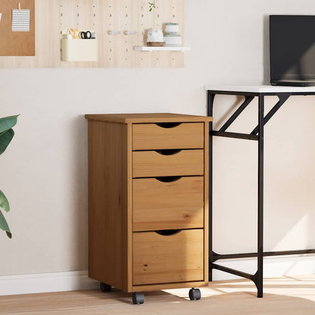 Rolling Cabinet With Drawers Moss Solid Wood Pine