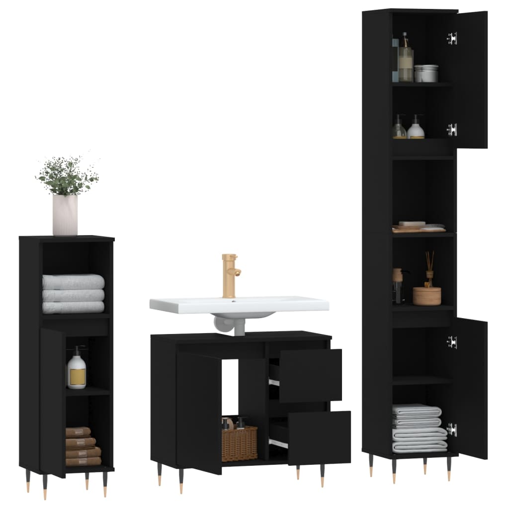 3 Piece Bathroom Furniture Set Engineered Wood