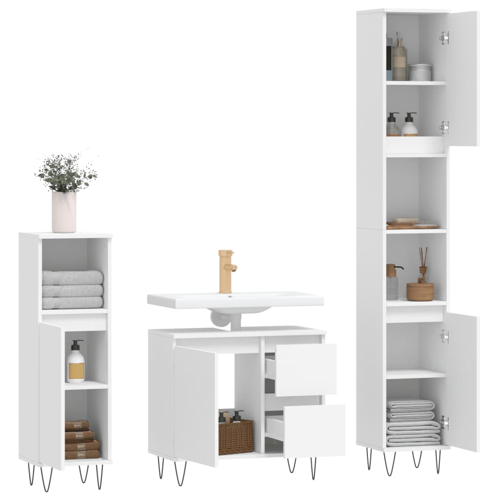 3 Piece Bathroom Furniture Set Engineered Wood