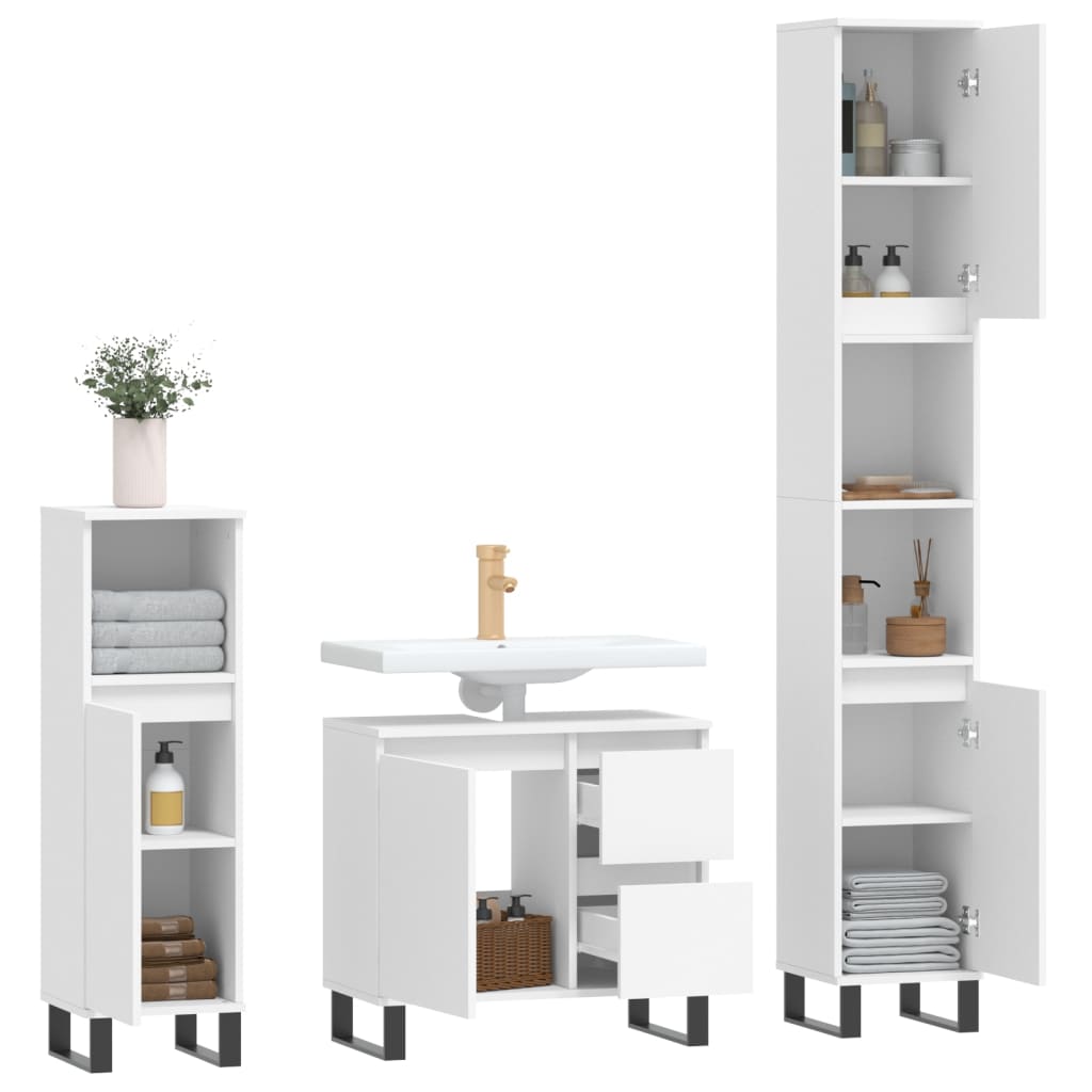 3 Piece Bathroom Furniture Set Engineered Wood