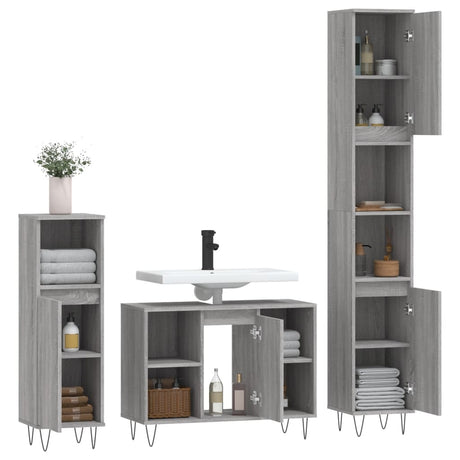 3 Piece Bathroom Furniture Set Engineered Wood