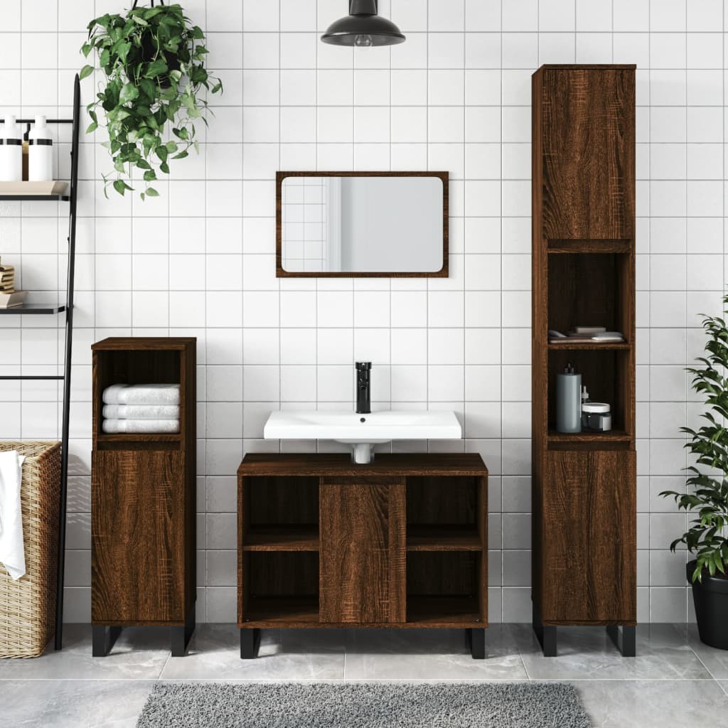 3 Piece Bathroom Furniture Set Engineered Wood