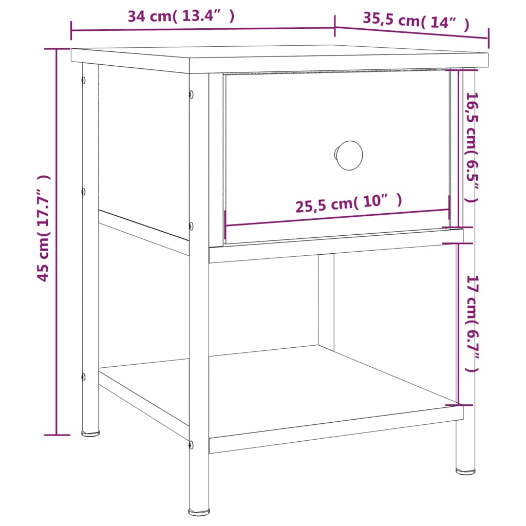 Bedside Table 34X35.5X45 Cm Engineered Wood