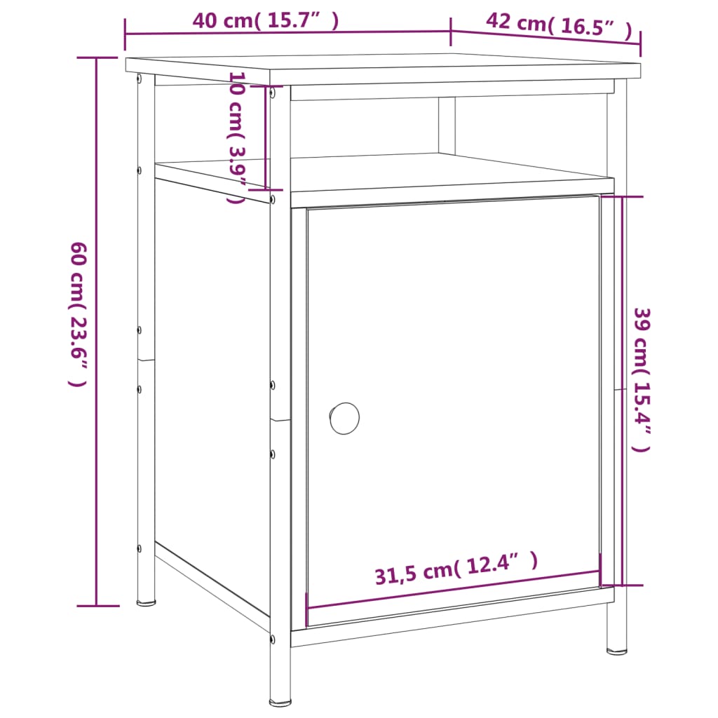 Bedside Cabinet 40X42X60 Cm Engineered Wood