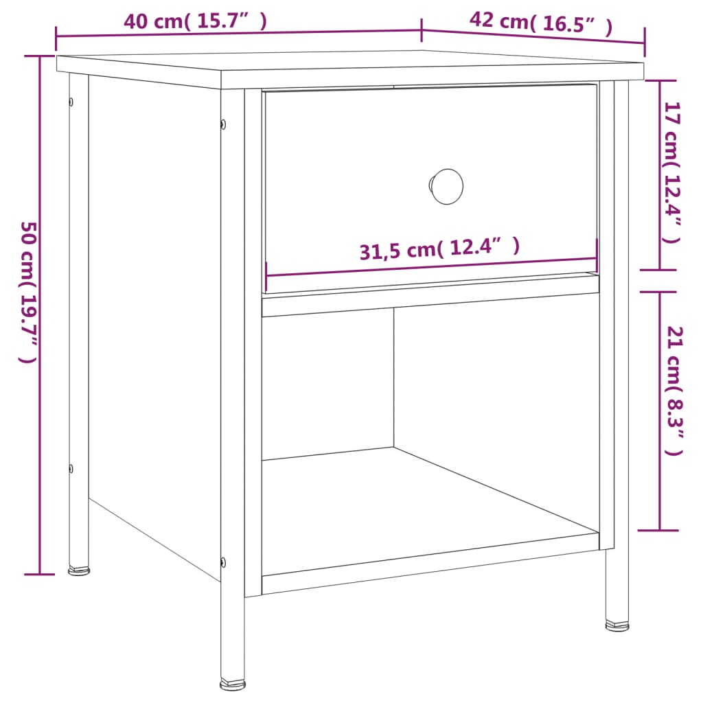 Bedside Cabinet 40X42X50 Cm Engineered Wood