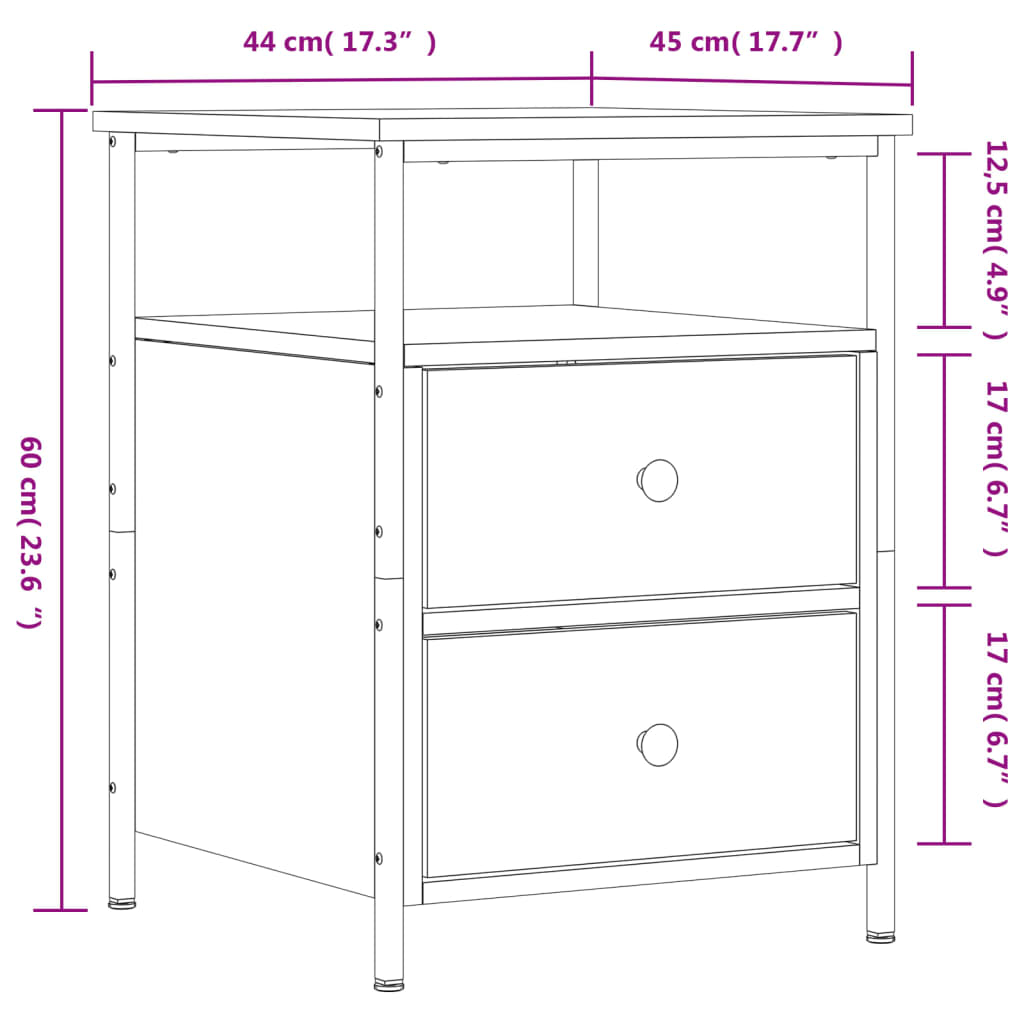 Bedside Cabinet 44X45X60 Cm Engineered Wood