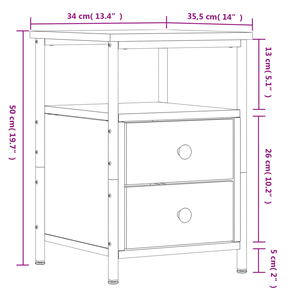 Bedside Cabinet 34X35.5X50 Cm Engineered Wood