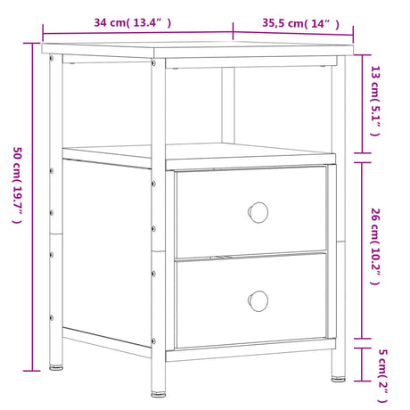 Bedside Cabinet 34X35.5X50 Cm Engineered Wood