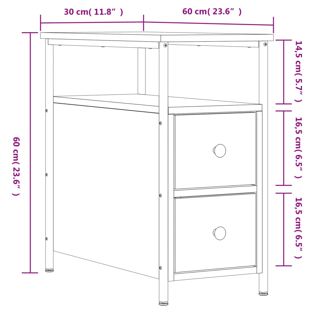 Bedside Cabinet 30X60X60 Cm Engineered Wood