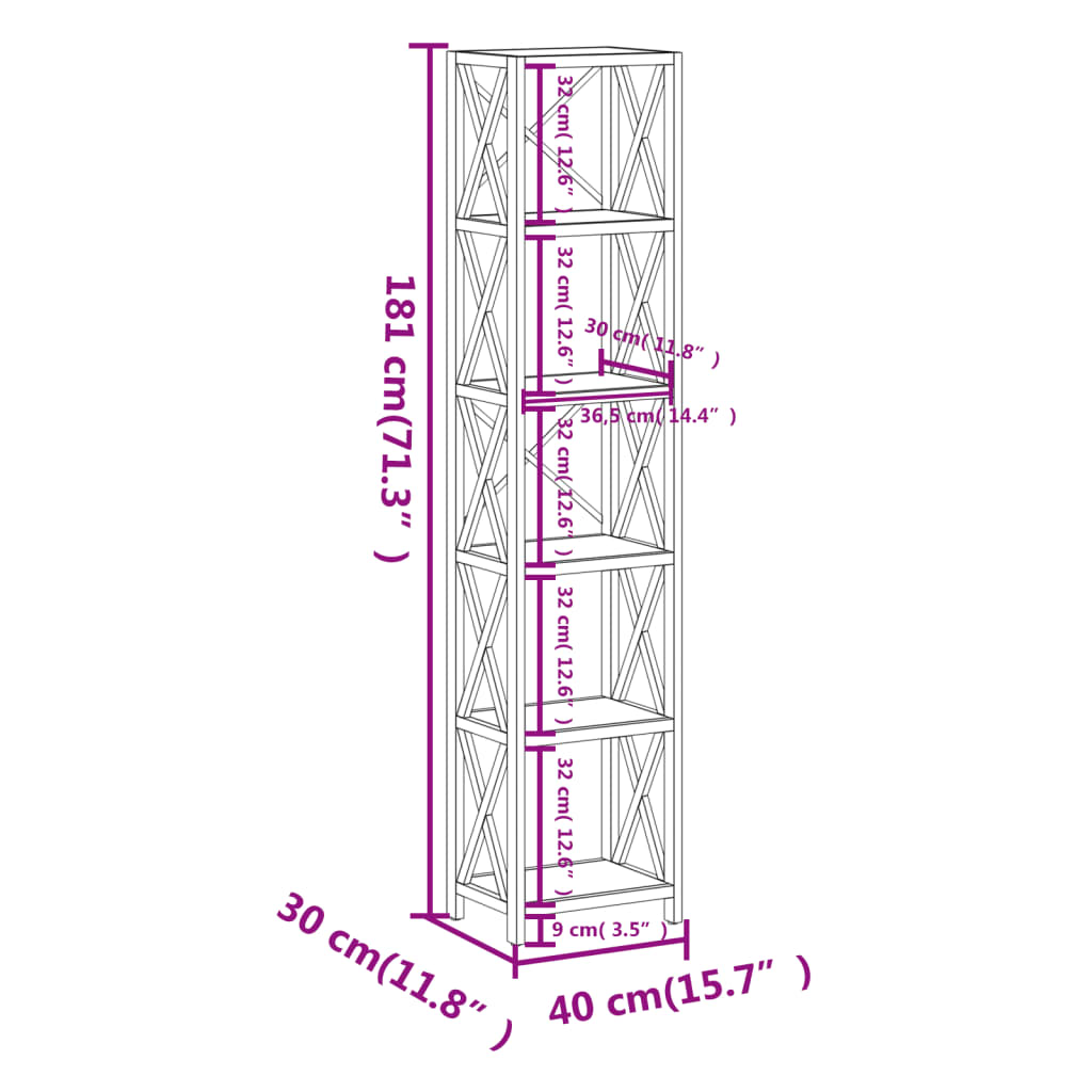 6-Tier Shelf 40X30X Solid Wood Oak