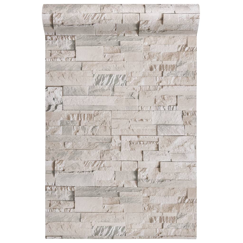 Wallpaper 3D Stone Look Grey And 10X0.53 M Non-Woven