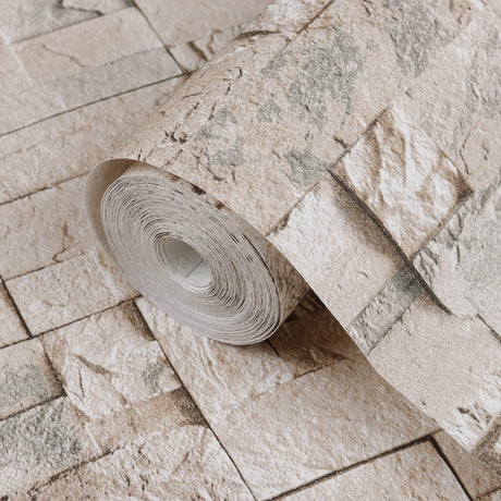 Wallpaper 3D Stone Look Grey And 10X0.53 M Non-Woven
