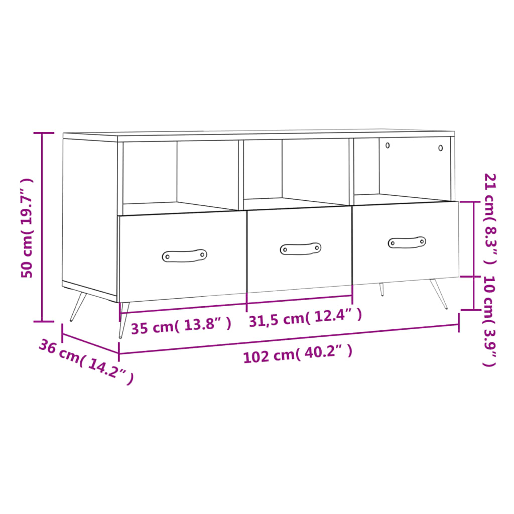Tv Cabinet 102X36X50 Cm Engineered Wood