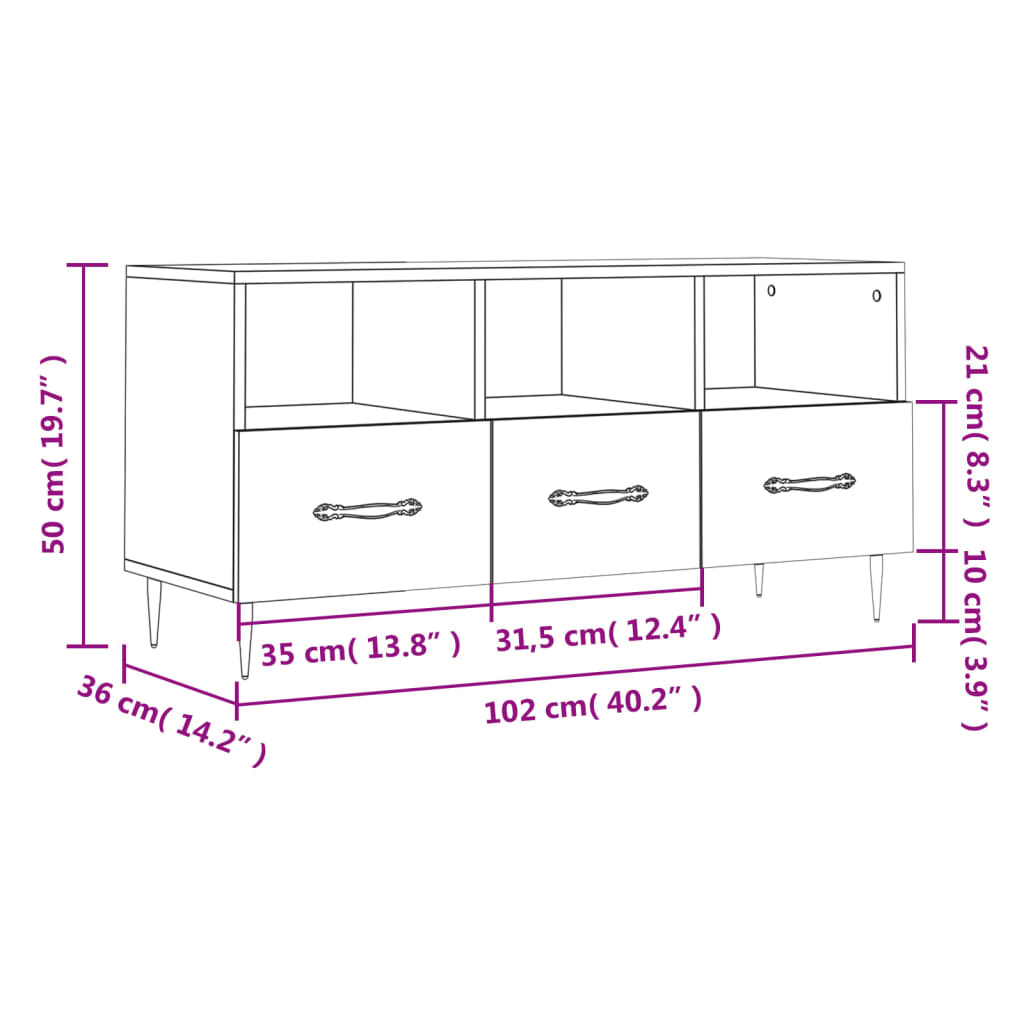 Tv Cabinet 102X36X50 Cm Engineered Wood