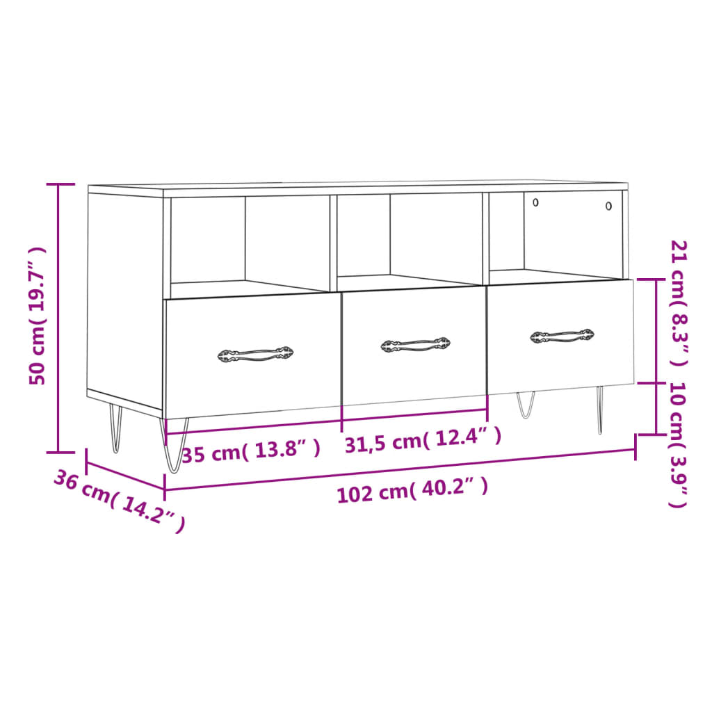 Tv Cabinet 102X36X50 Cm Engineered Wood