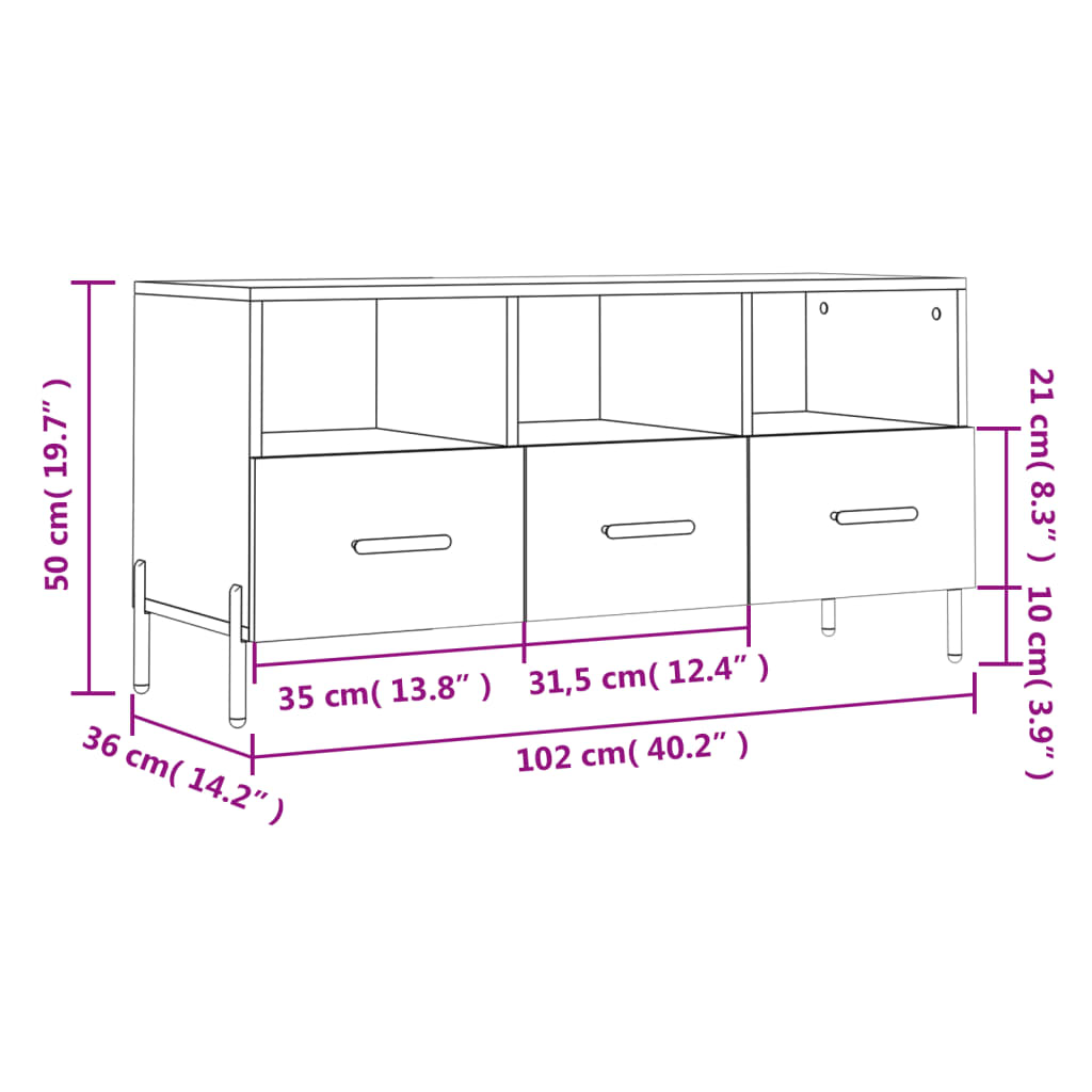 Tv Cabinet 102X36X50 Cm Engineered Wood