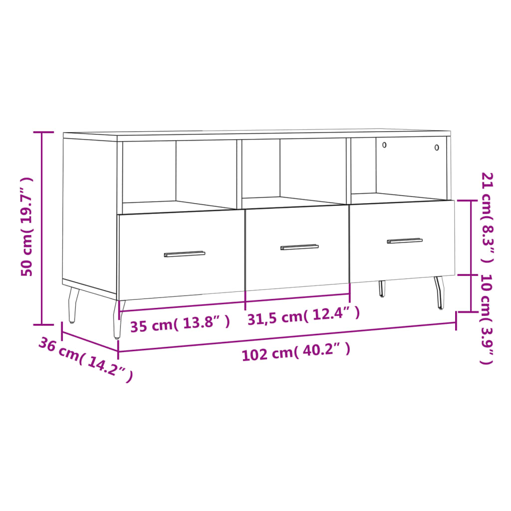 Tv Cabinet 102X36X50 Cm Engineered Wood