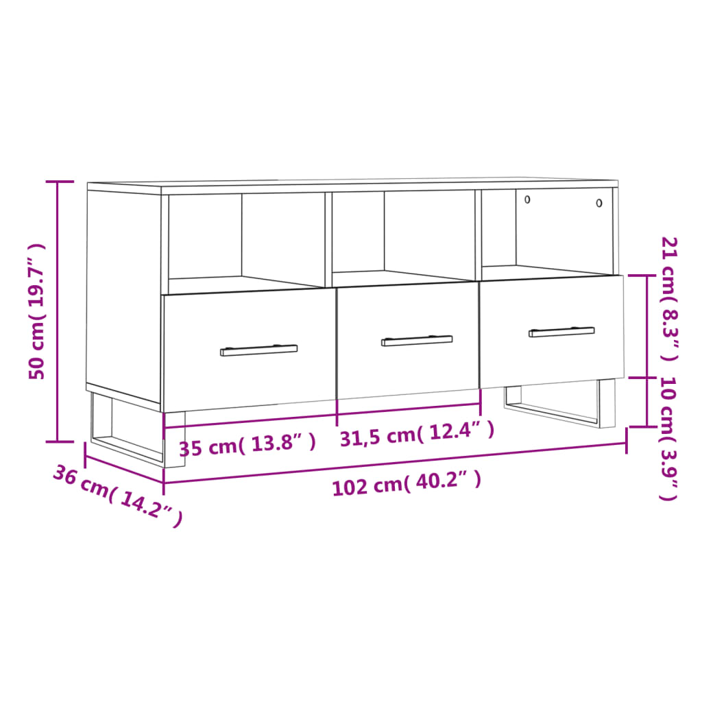 Tv Cabinet 102X36X50 Cm Engineered Wood