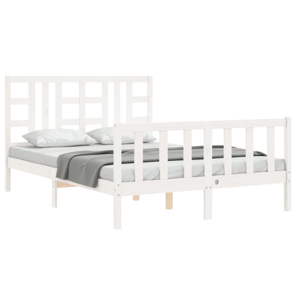 Bed Frame without Mattress White Double Solid Wood Pine