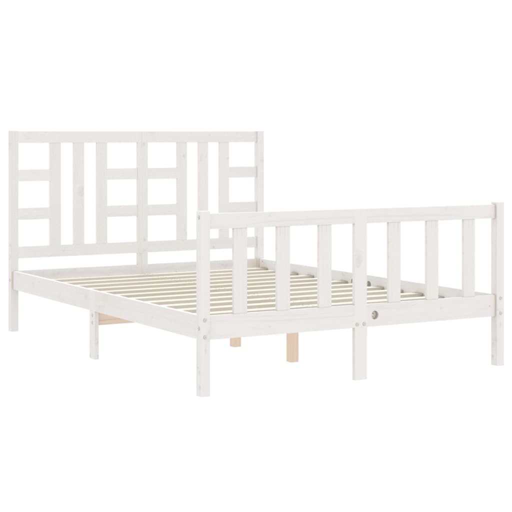 Bed Frame without Mattress White Double Solid Wood Pine