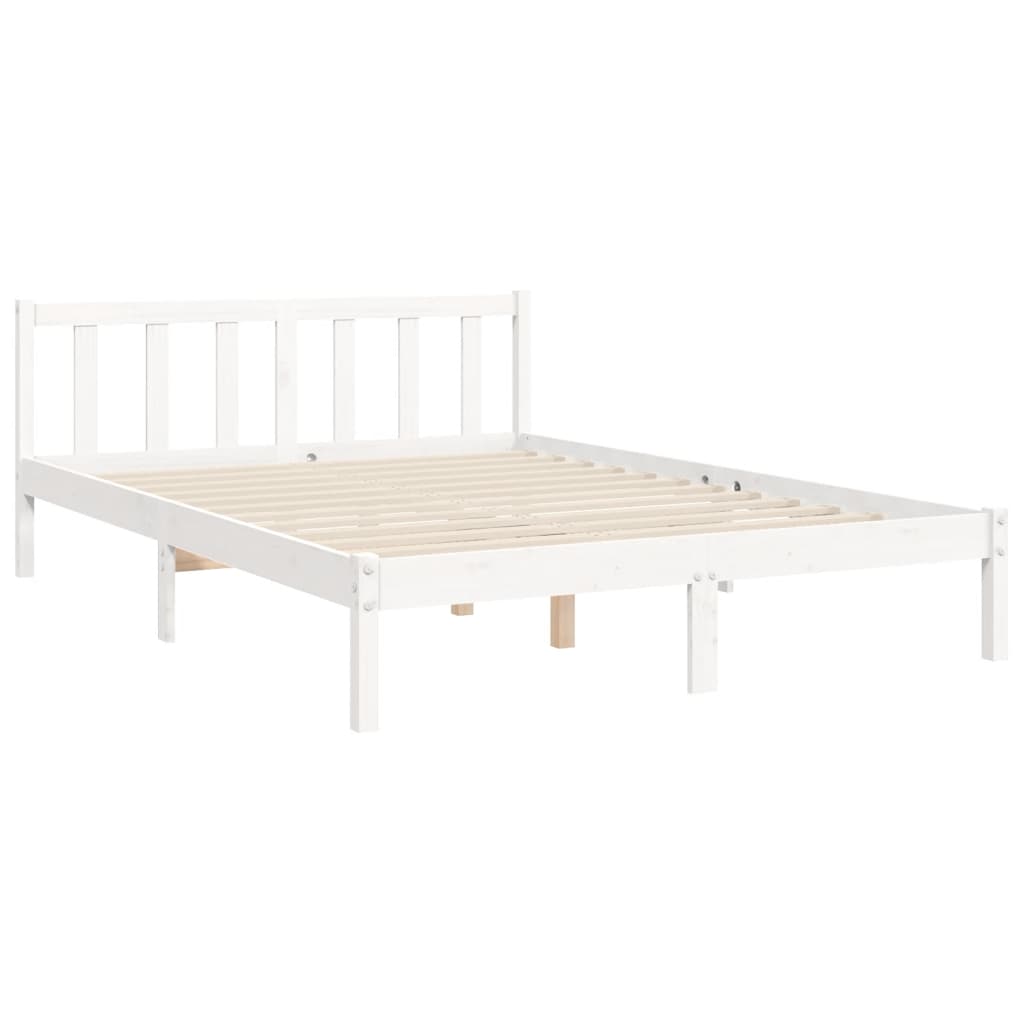 Bed Frame without Mattress White Double Solid Wood Pine