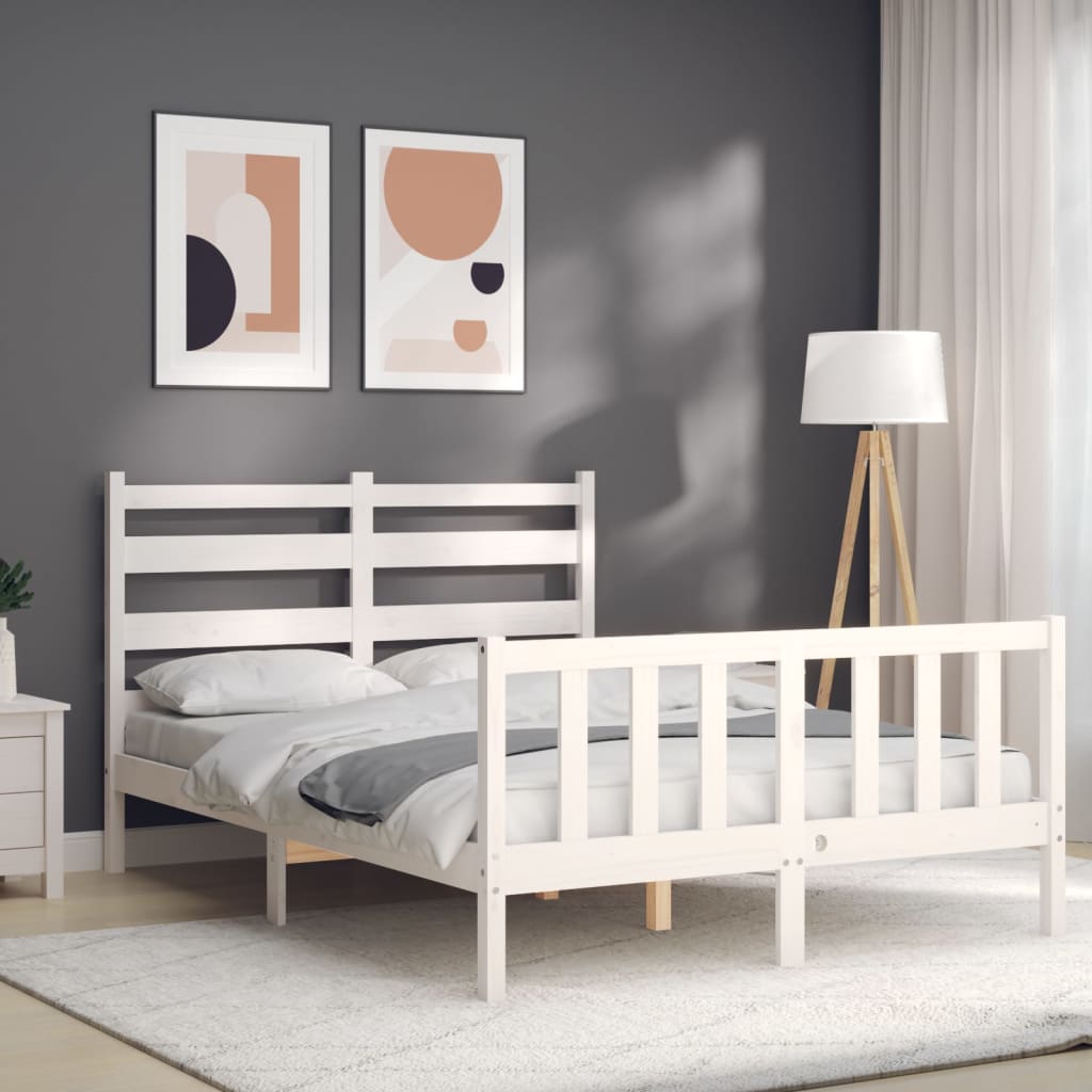 Bed Frame without Mattress White Small Double Solid Wood Pine