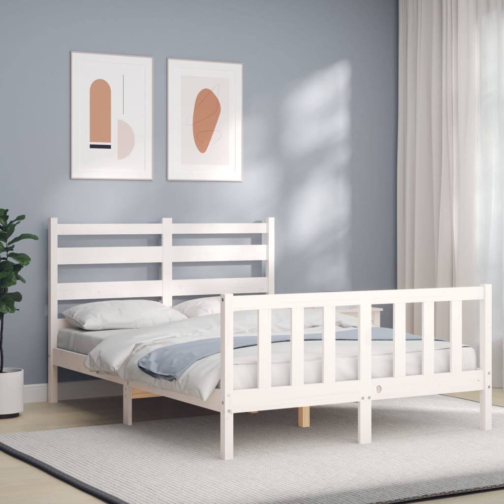 Bed Frame without Mattress White Small Double Solid Wood Pine