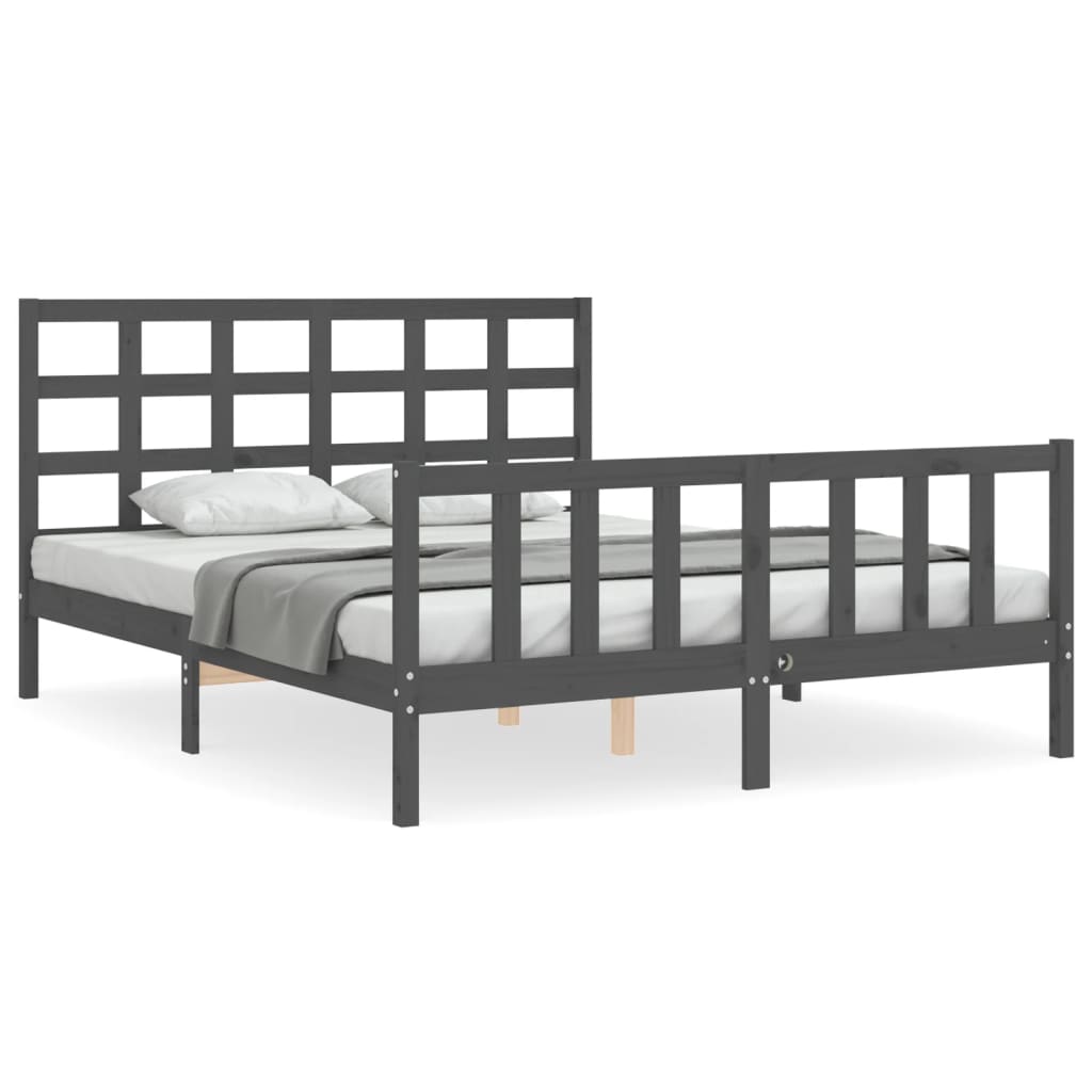 Bed Frame without Mattress Grey King Size Solid Wood Pine