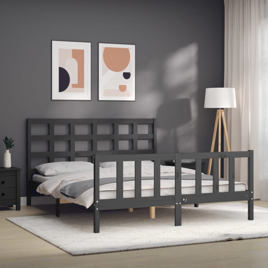 Bed Frame without Mattress Grey King Size Solid Wood Pine