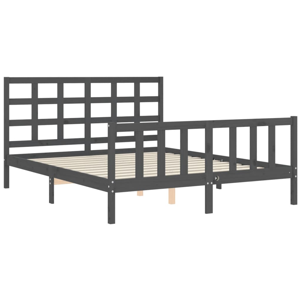 Bed Frame without Mattress Grey King Size Solid Wood Pine