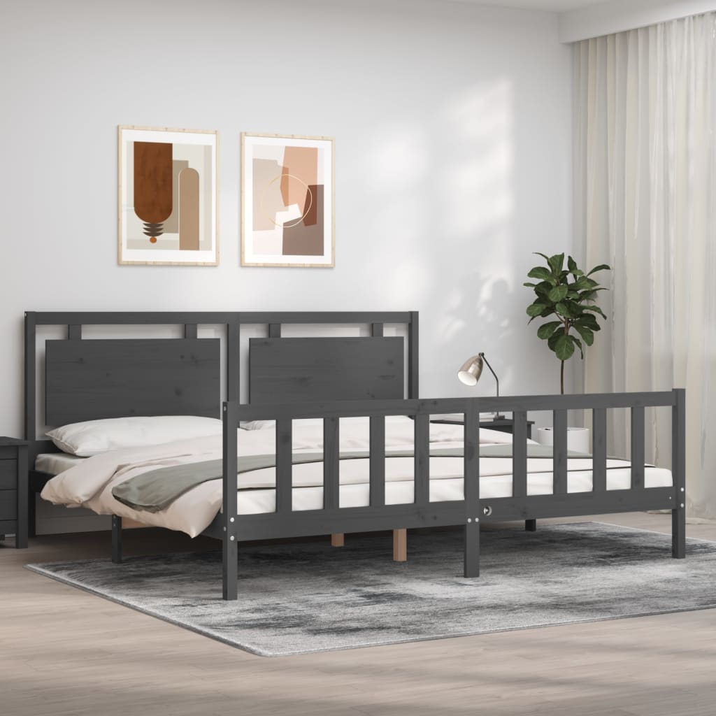 Bed Frame without Mattress Grey 200x200 cm Solid Wood Pine