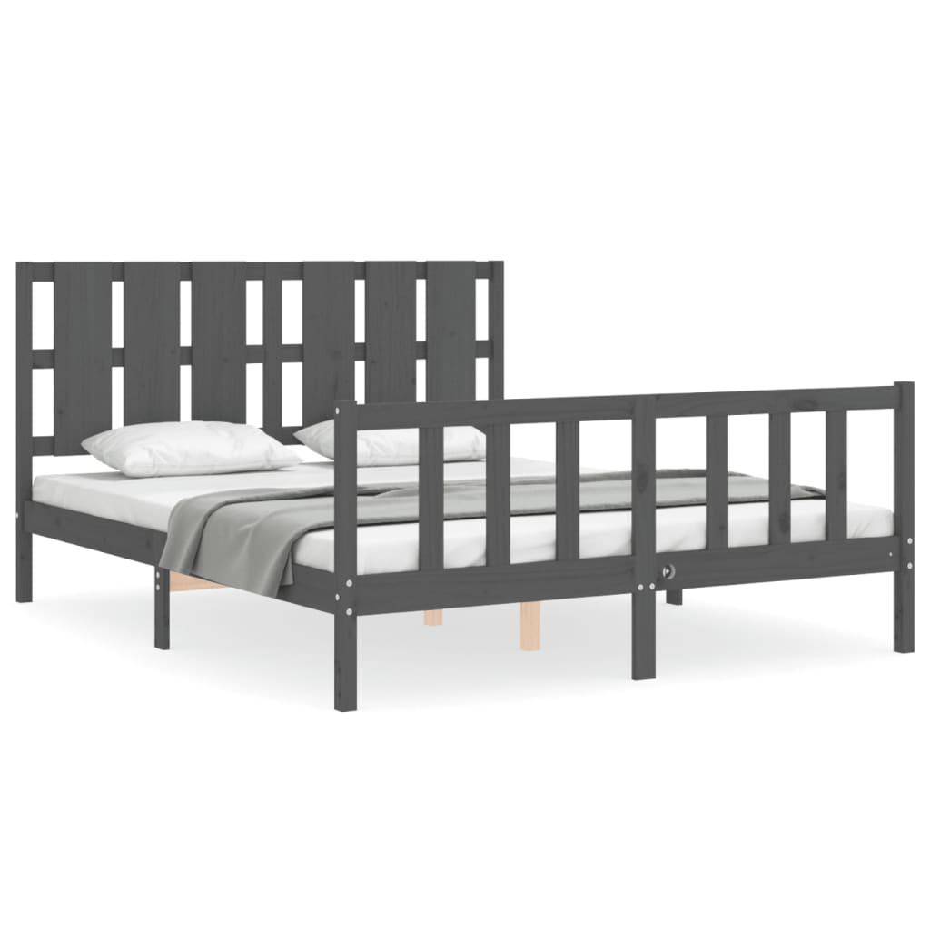 Bed Frame without Mattress Grey King Size Solid Wood Pine