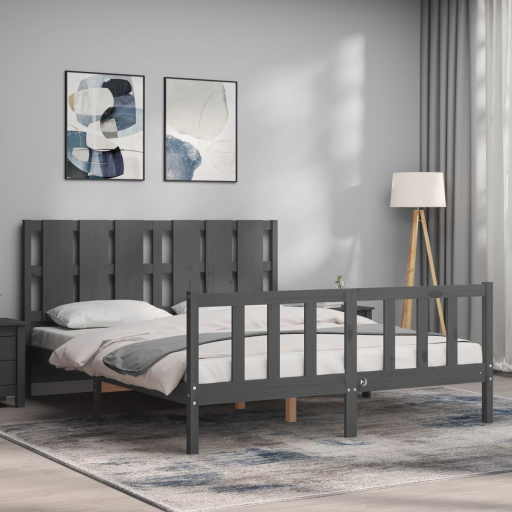 Bed Frame without Mattress Grey King Size Solid Wood Pine