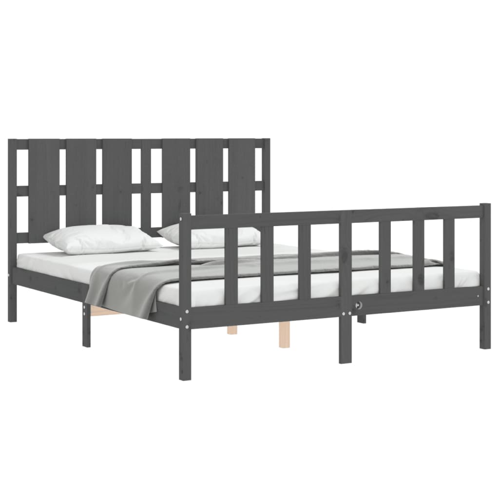 Bed Frame without Mattress Grey King Size Solid Wood Pine