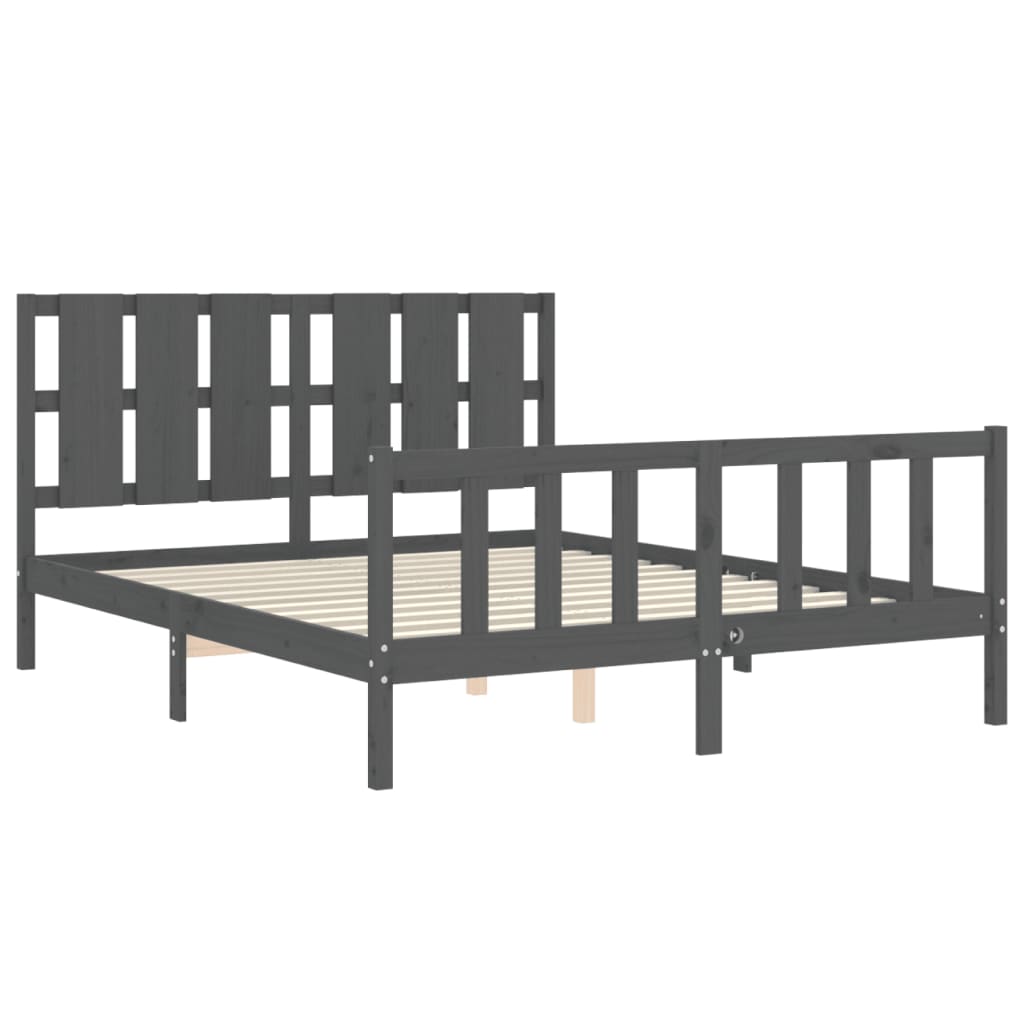 Bed Frame without Mattress Grey King Size Solid Wood Pine