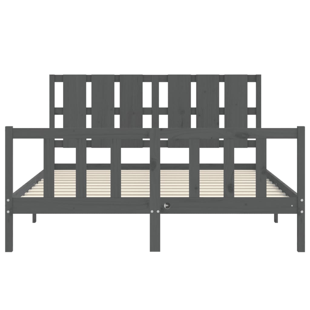 Bed Frame without Mattress Grey King Size Solid Wood Pine