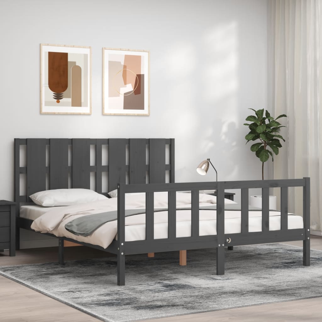Bed Frame without Mattress Grey King Size Solid Wood Pine
