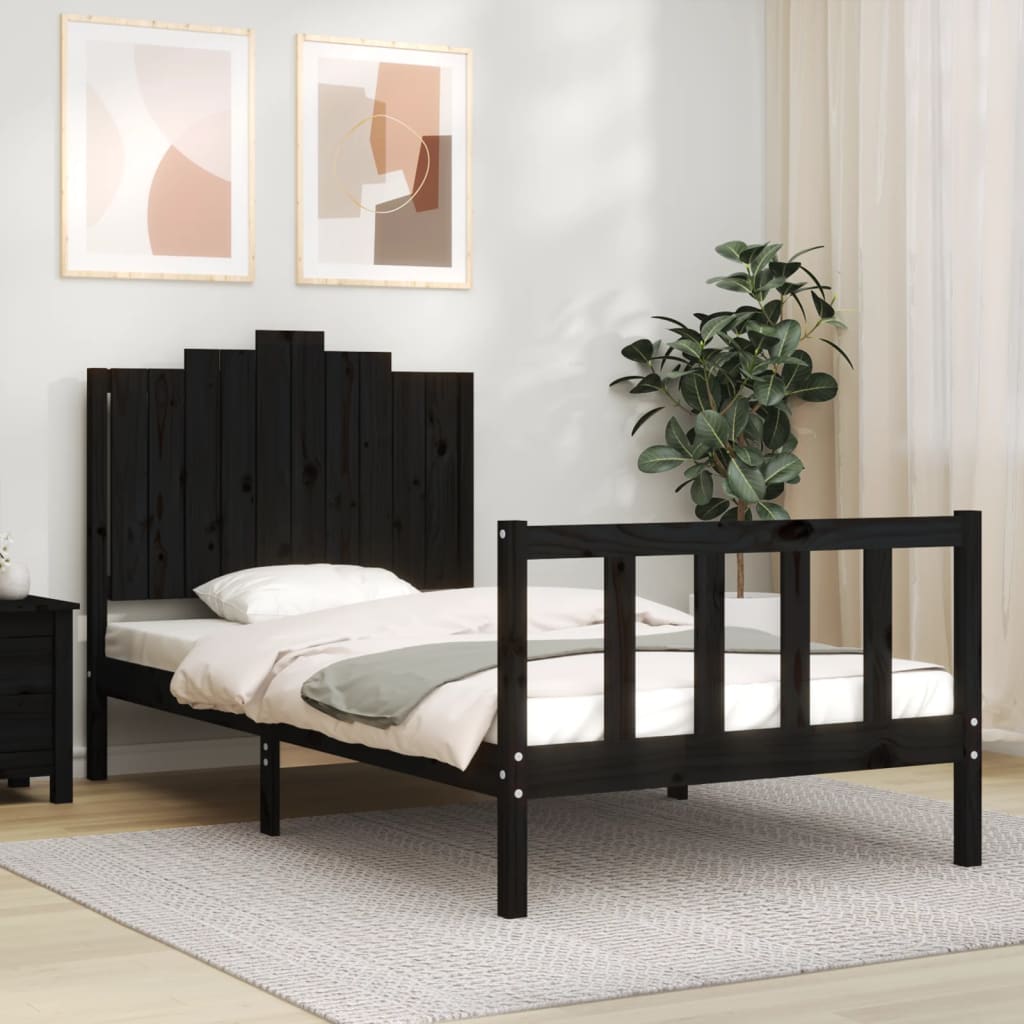 Bed Frame without Mattress Black 100x200 cm Solid Wood Pine