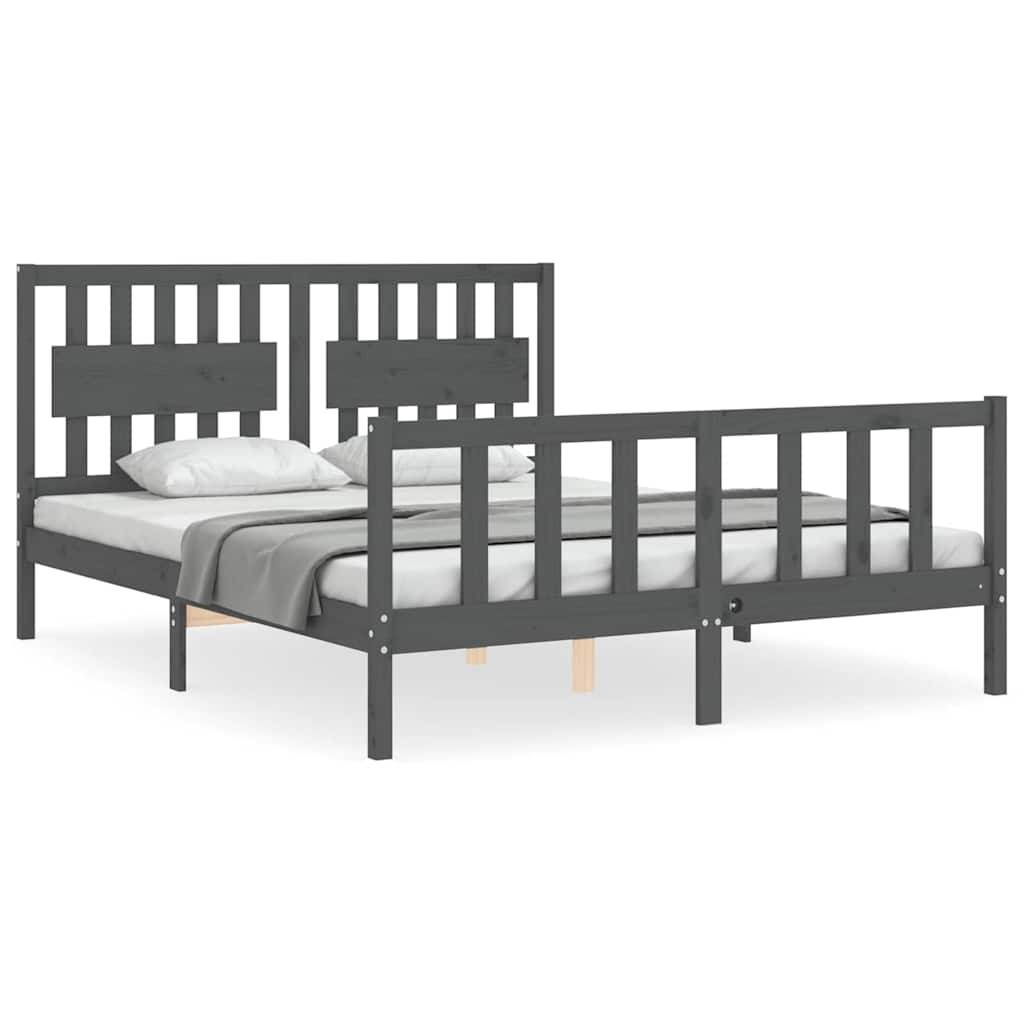 Bed Frame without Mattress Grey King Size Solid Wood Pine