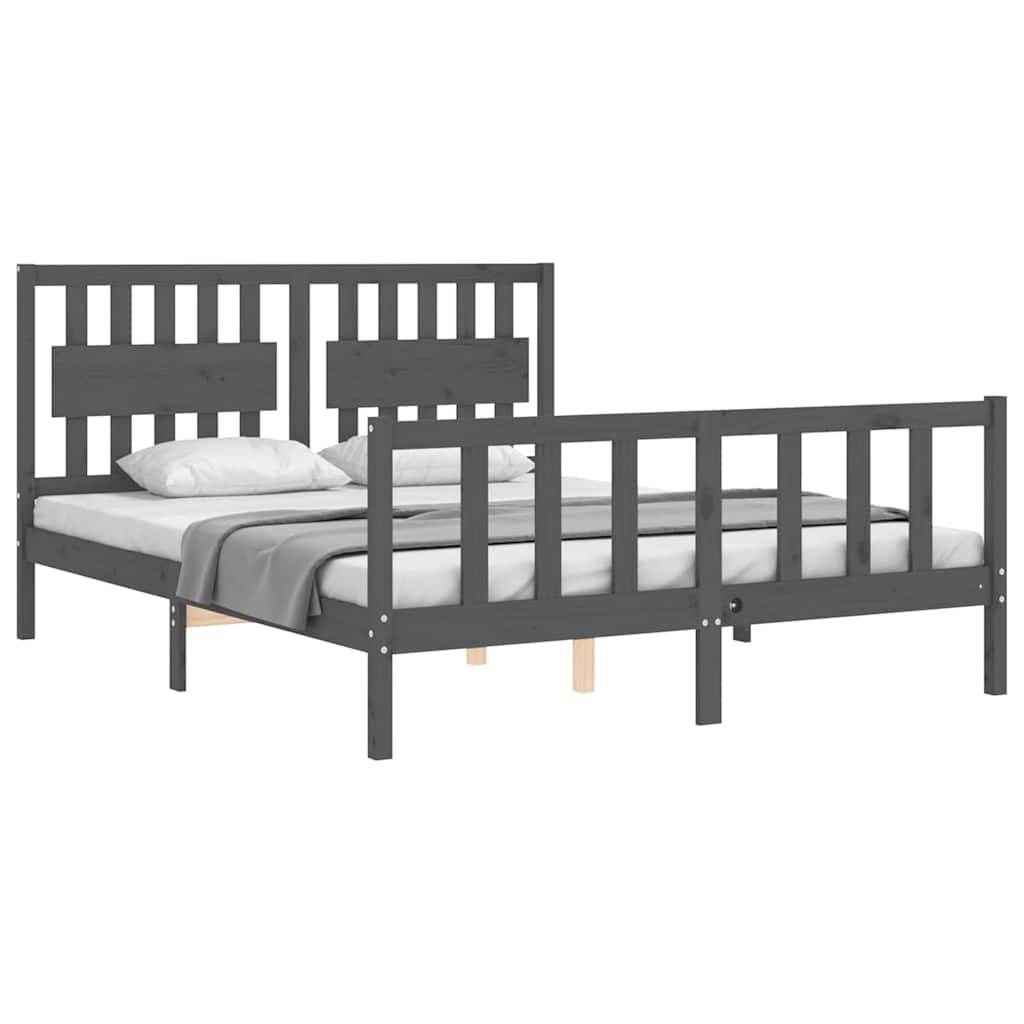 Bed Frame without Mattress Grey King Size Solid Wood Pine