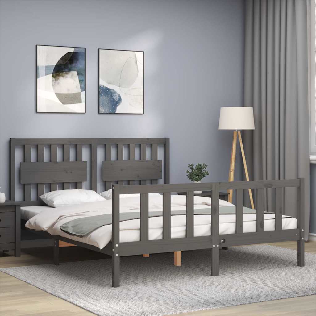 Bed Frame without Mattress Grey King Size Solid Wood Pine