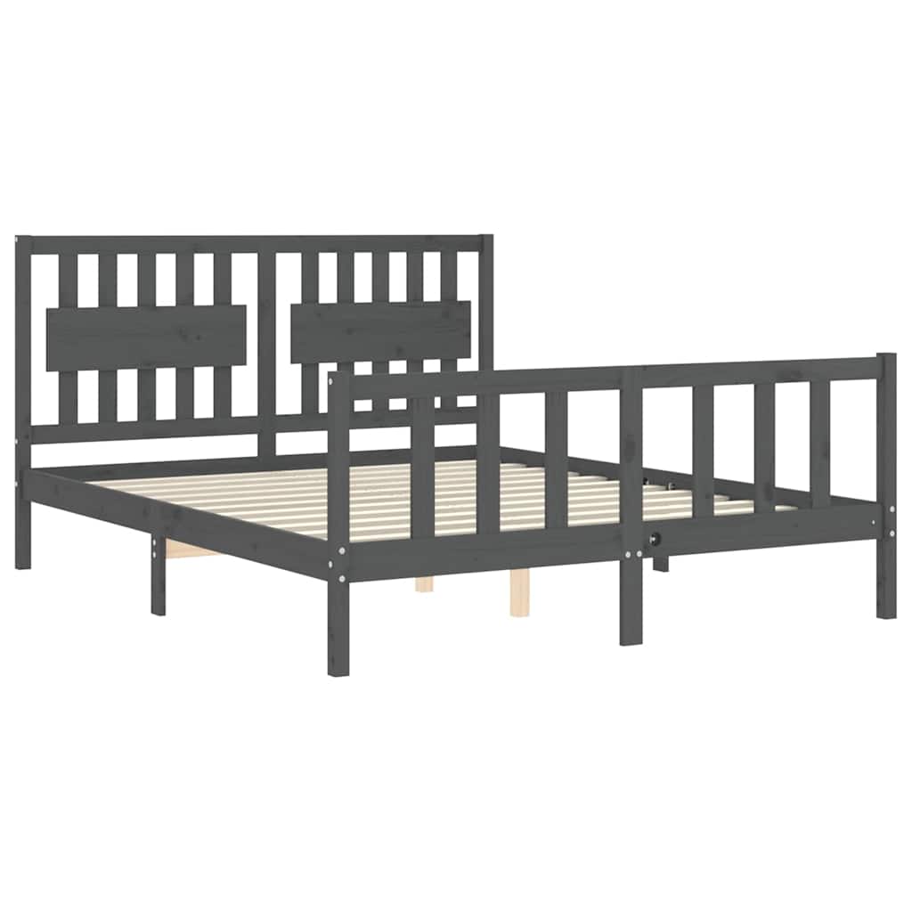 Bed Frame without Mattress Grey King Size Solid Wood Pine