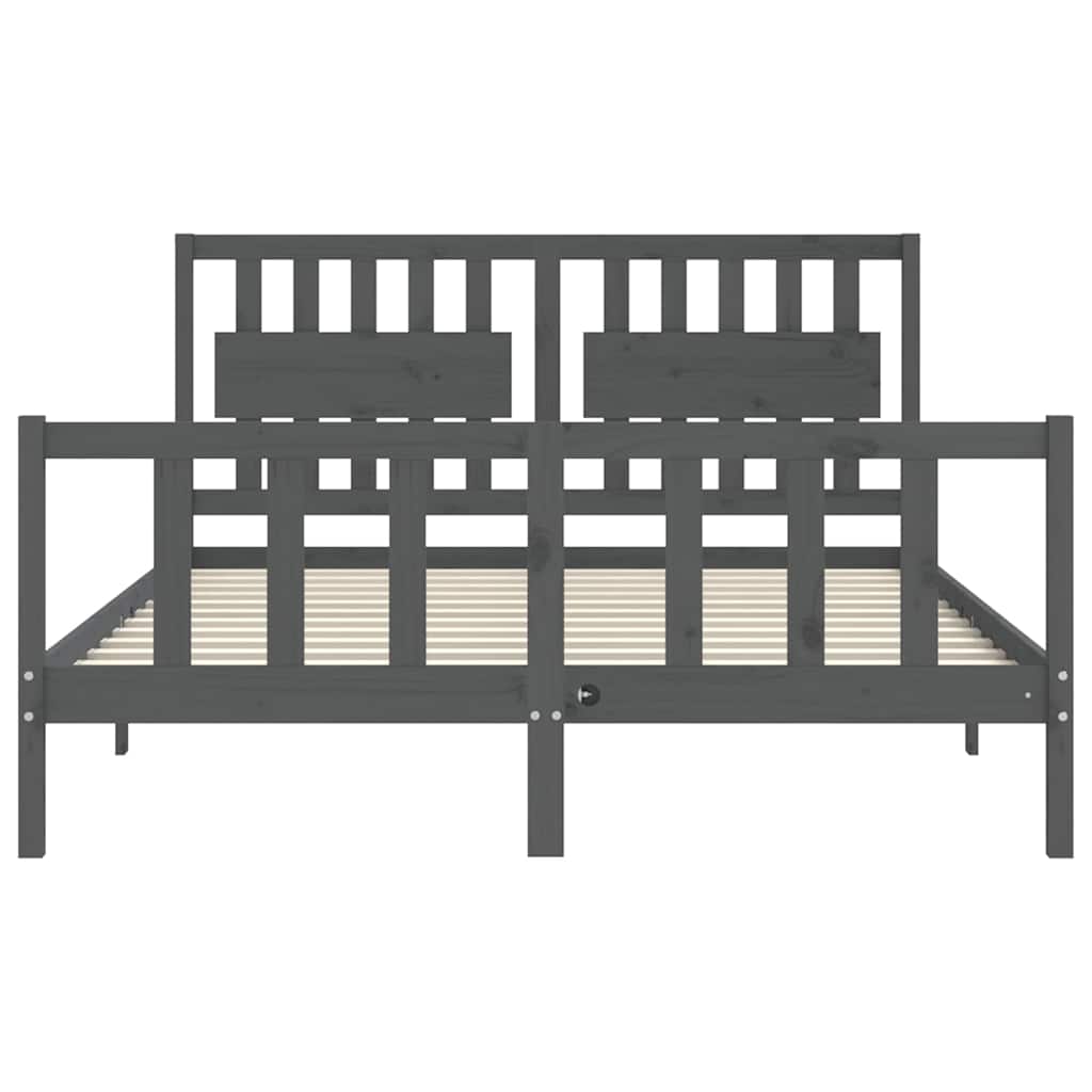 Bed Frame without Mattress Grey King Size Solid Wood Pine