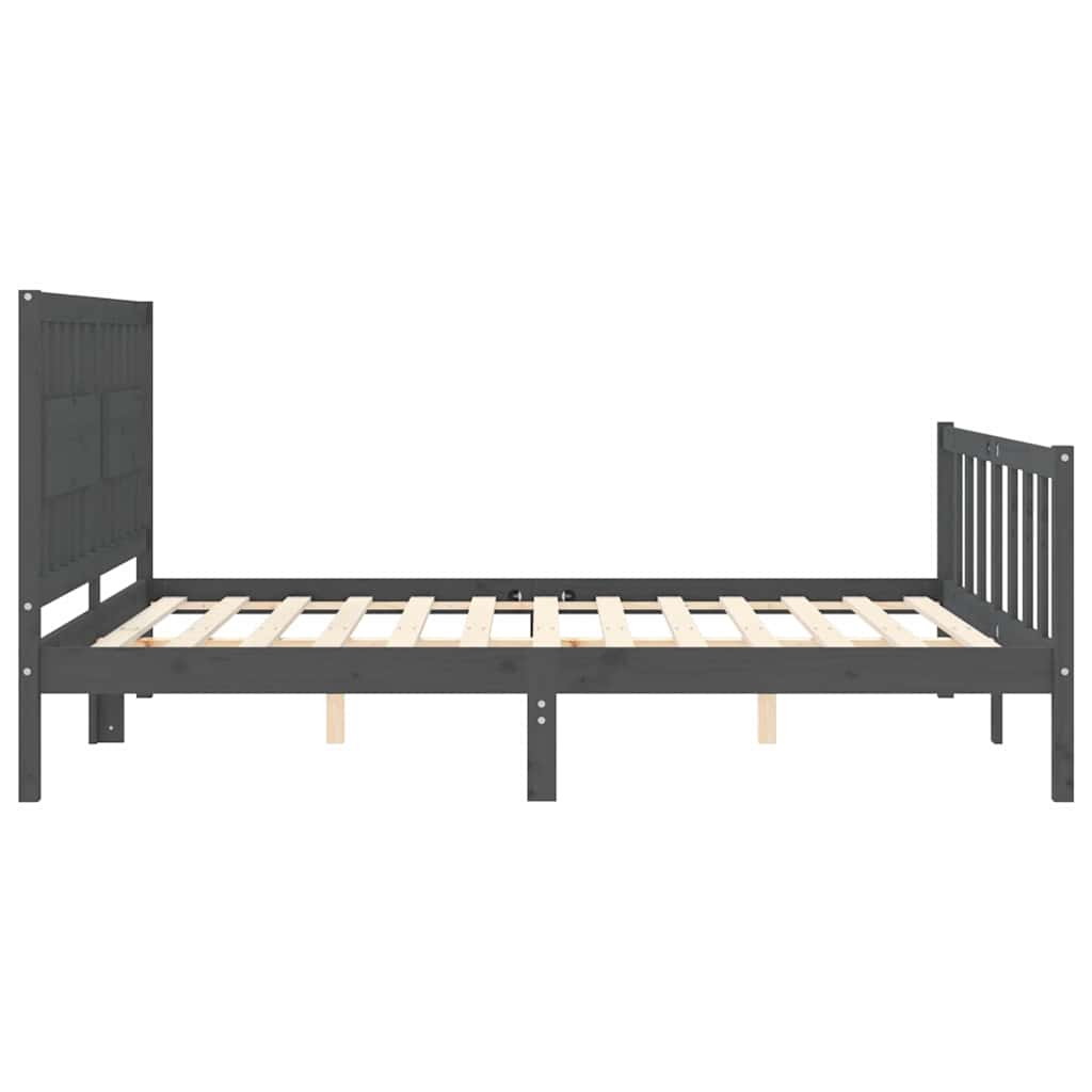 Bed Frame without Mattress Grey King Size Solid Wood Pine