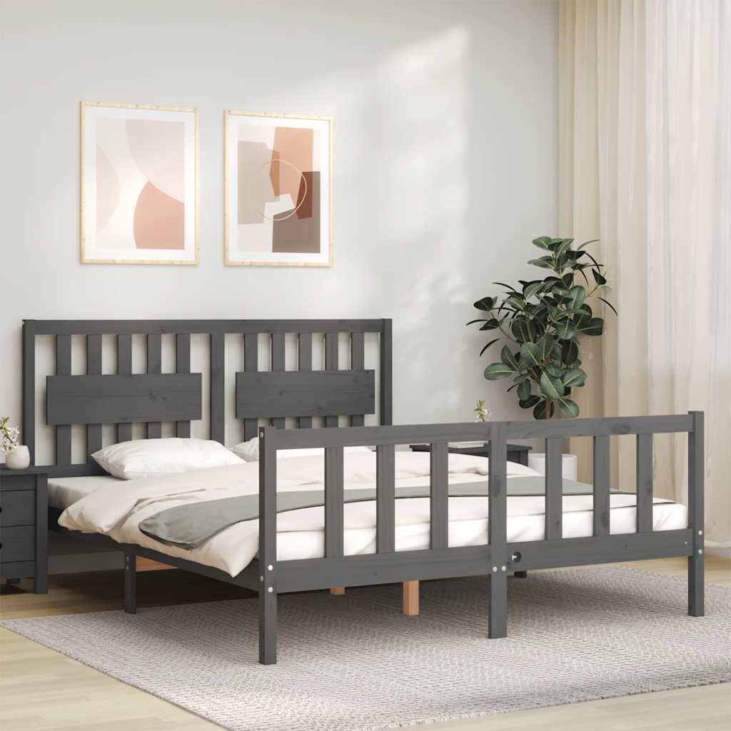Bed Frame without Mattress Grey King Size Solid Wood Pine